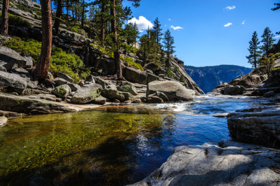 View of Yosemite Creek, just before plunging down into the upper Yosemite Fall
